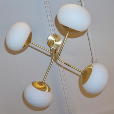  Cosulich Interiors Antiques Contemporary Italian Modern Satin Brass 4 White Murano Glass Globe Chandelier