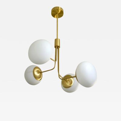  Cosulich Interiors Antiques Contemporary Italian Modern Satin Brass 4 White Murano Glass Globe Chandelier