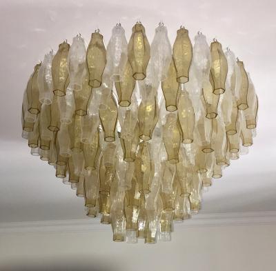  Cosulich Interiors Antiques Contemporary Italian Poliedri Amber and Crystal Clear Murano Glass Chandelier