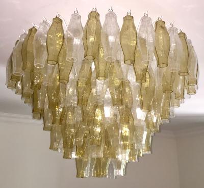  Cosulich Interiors Antiques Contemporary Italian Poliedri Amber and Crystal Clear Murano Glass Chandelier