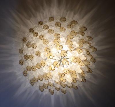  Cosulich Interiors Antiques Contemporary Italian Poliedri Amber and Crystal Clear Murano Glass Chandelier