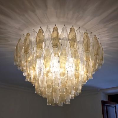  Cosulich Interiors Antiques Contemporary Italian Poliedri Amber and Crystal Clear Murano Glass Chandelier
