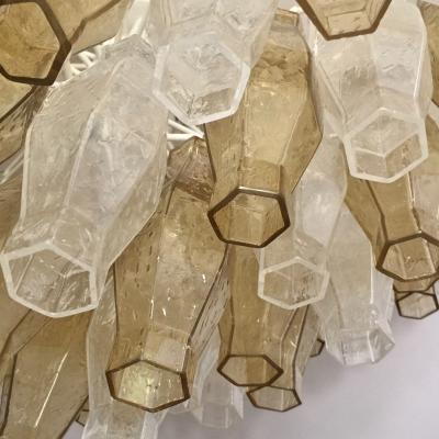  Cosulich Interiors Antiques Contemporary Italian Poliedri Amber and Crystal Clear Murano Glass Chandelier
