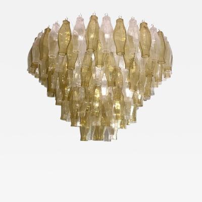  Cosulich Interiors Antiques Contemporary Italian Poliedri Amber and Crystal Clear Murano Glass Chandelier