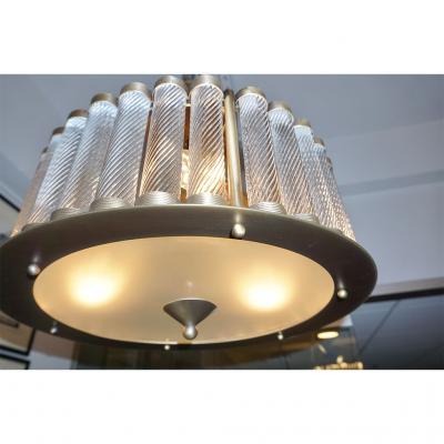  Cosulich Interiors Antiques Italian Antique Bronze Finish Crystal Murano Glass Flush mount Drum Chandelier