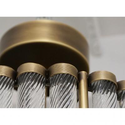  Cosulich Interiors Antiques Italian Antique Bronze Finish Crystal Murano Glass Flush mount Drum Chandelier