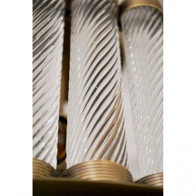  Cosulich Interiors Antiques Italian Antique Bronze Finish Crystal Murano Glass Flush mount Drum Chandelier