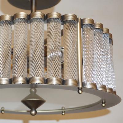  Cosulich Interiors Antiques Italian Antique Bronze Finish Crystal Murano Glass Flush mount Drum Chandelier