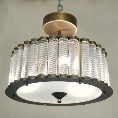  Cosulich Interiors Antiques Italian Antique Bronze Finish Crystal Murano Glass Flush mount Drum Chandelier