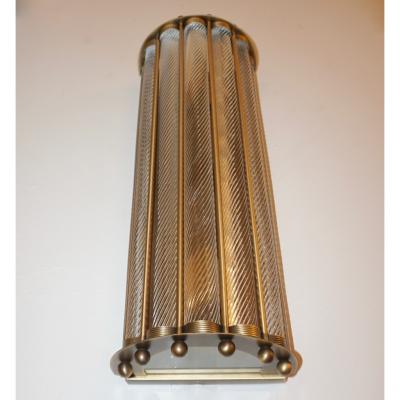  Cosulich Interiors Antiques Italian Art Deco Design Crystal Murano Glass Half Moon Bronze Sconces