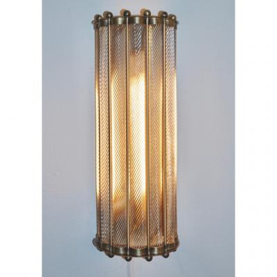  Cosulich Interiors Antiques Italian Art Deco Design Crystal Murano Glass Half Moon Bronze Sconces