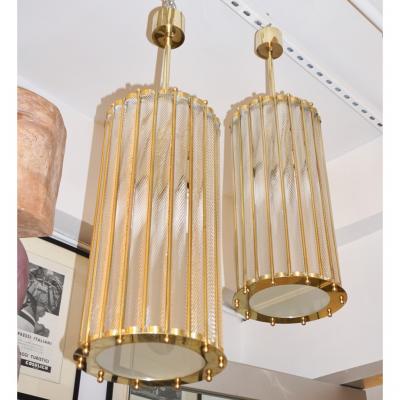  Cosulich Interiors Antiques Italian Brass Crystal Murano Glass Customizable Pendant Chandelier