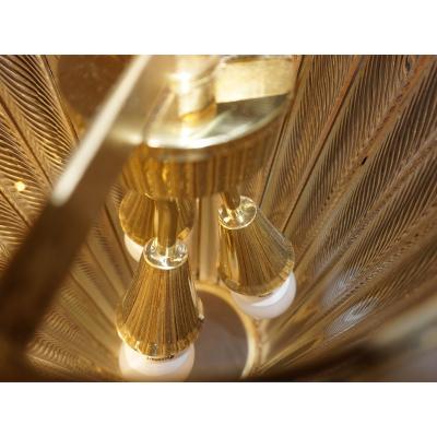  Cosulich Interiors Antiques Italian Brass Crystal Murano Glass Customizable Pendant Chandelier