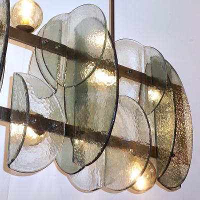  Cosulich Interiors Antiques Italian Modern Fontana Arte Style Aqua Murano Glass Geometric Bronze Chandelier