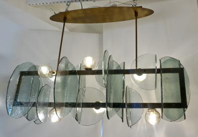  Cosulich Interiors Antiques Italian Modern Fontana Arte Style Aqua Murano Glass Geometric Bronze Chandelier