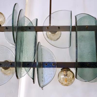  Cosulich Interiors Antiques Italian Modern Fontana Arte Style Aqua Murano Glass Geometric Bronze Chandelier