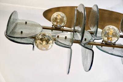 Cosulich Interiors Antiques Italian Modern Fontana Arte Style Aqua Murano Glass Geometric Bronze Chandelier