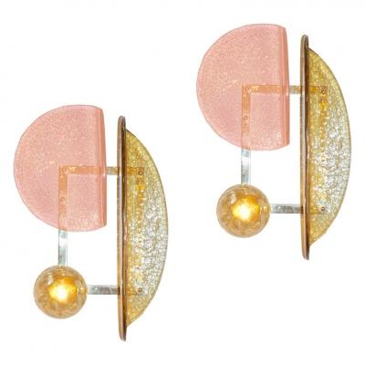  Cosulich Interiors Antiques Italian Modern Fontana Arte Style Aqua Murano Glass Geometric Bronze Chandelier