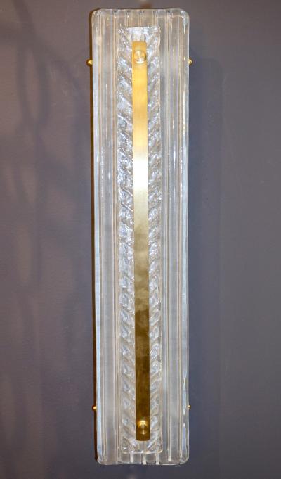  Cosulich Interiors Antiques Italian Modern Pair of Tall White and Crystal Clear Leaf Textured Murano Sconces