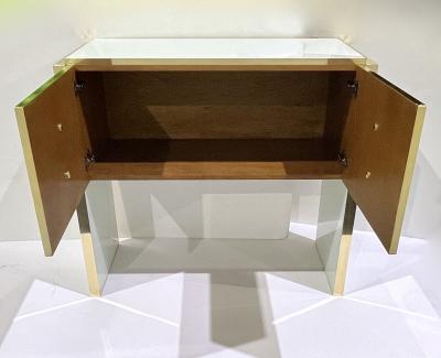  Cosulich Interiors Antiques Modern Italian Custom Design Brass Edged Ivory White 2 Door Cabinet Bar