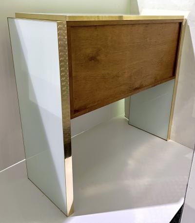  Cosulich Interiors Antiques Modern Italian Custom Design Brass Edged Ivory White 2 Door Cabinet Bar