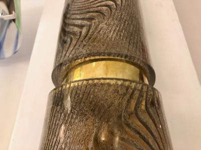  Cosulich Interiors Antiques Modern Italian Smoked Frosted Murano Glass and Brass Wall Ceiling Lights