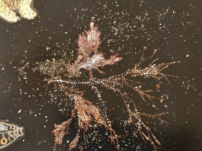  Couroc of Monterey Black lacquered platter in mother of pearl by Couroc