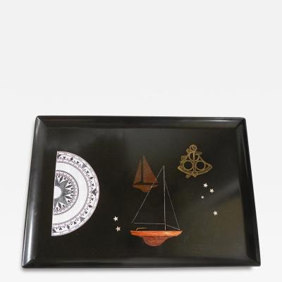  Couroc of Monterey Couroc Resin Tray with Sailing Ships and Compass