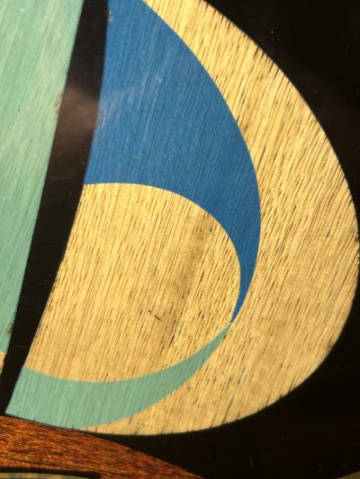  Couroc of Monterey MID CENTURY COLORFUL INLAID WOOD AND BRASS SAILBOAT TRAY
