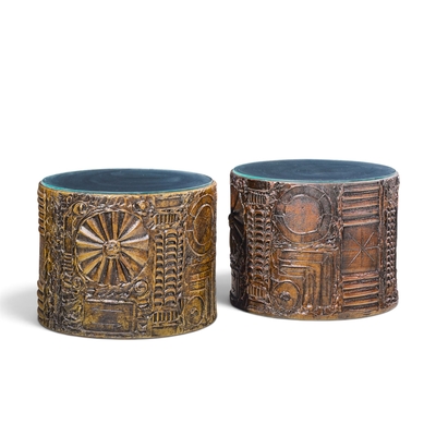  Craft Associates Adrian Pearsall for Craft Associates Mid Century 24 Brutalist Drum End Tables