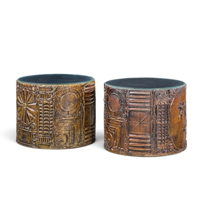  Craft Associates Adrian Pearsall for Craft Associates Mid Century 24 Brutalist Drum End Tables
