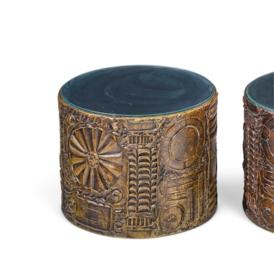  Craft Associates Adrian Pearsall for Craft Associates Mid Century 24 Brutalist Drum End Tables