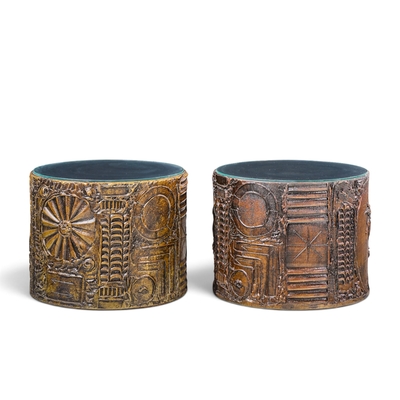  Craft Associates Adrian Pearsall for Craft Associates Mid Century 24 Brutalist Drum End Tables