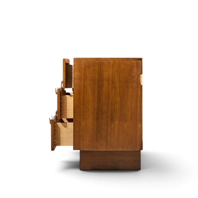  Craft Associates Craft Associates Mid Century Walnut and Chrome 9 Drawer Lowboy Dresser