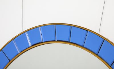  Cristal Art Cristal Art Circular Blue Wall Mirror No 2679 Turin Italy circa 1950s