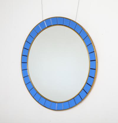  Cristal Art Cristal Art Circular Blue Wall Mirror No 2679 Turin Italy circa 1950s
