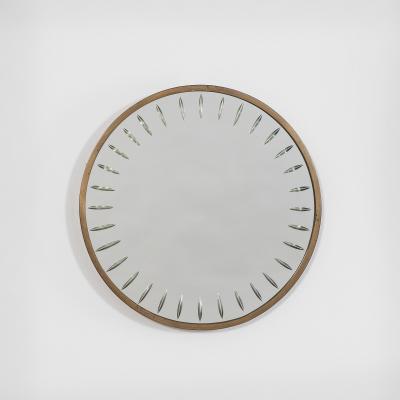  Cristal Art Cristal Art Wall Mirror with Engraved Glas and Brass Frame 50s