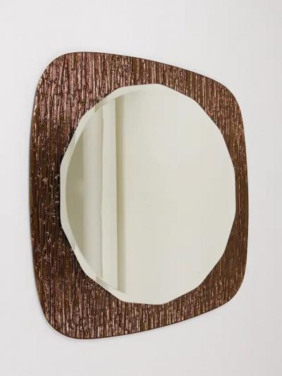  Cristal Art Cristal Arte Cristal Arte Bronze Gold Scalloped Textured Midcentury Wall Mirror Italy 1960s