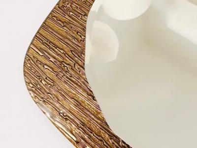  Cristal Art Cristal Arte Cristal Arte Bronze Gold Scalloped Textured Midcentury Wall Mirror Italy 1960s