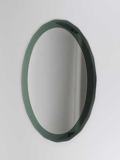  Cristal Art Cristal Arte Cristal Arte Oval Green Grey Mid Century Scalloped Wall Mirror Italy 1960s