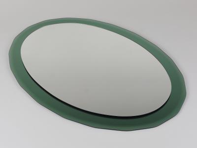  Cristal Art Cristal Arte Cristal Arte Oval Green Grey Mid Century Scalloped Wall Mirror Italy 1960s