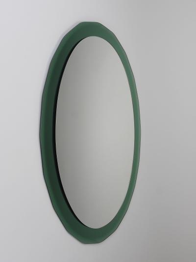  Cristal Art Cristal Arte Cristal Arte Oval Green Grey Mid Century Scalloped Wall Mirror Italy 1960s