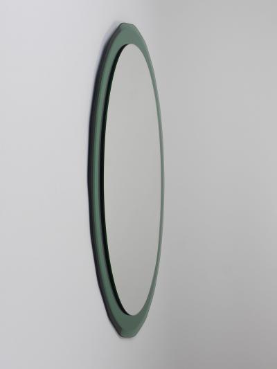  Cristal Art Cristal Arte Cristal Arte Oval Green Grey Mid Century Scalloped Wall Mirror Italy 1960s