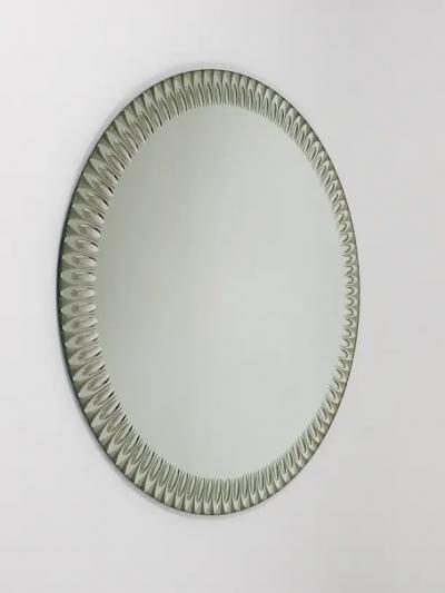  Cristal Art Cristal Arte Exceptional Cristal Arte Optical Effect Facetted Round Wall Mirror Italy 1960s