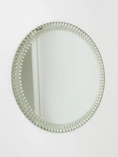  Cristal Art Cristal Arte Exceptional Cristal Arte Optical Effect Facetted Round Wall Mirror Italy 1960s