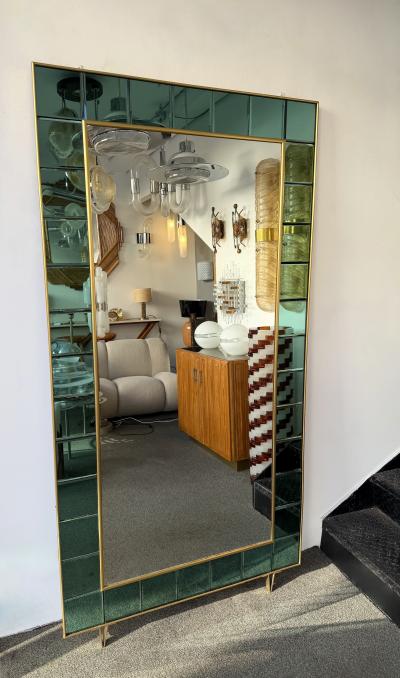  Cristal Art Cristal Arte Extra Large Floor Mirror Green Glass and Brass by Cristal Art Italy 1960s