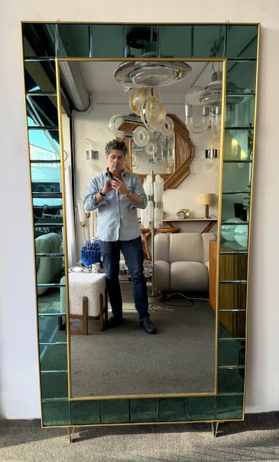  Cristal Art Cristal Arte Extra Large Floor Mirror Green Glass and Brass by Cristal Art Italy 1960s