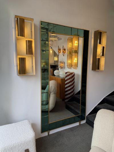  Cristal Art Cristal Arte Extra Large Floor Mirror Green Glass and Brass by Cristal Art Italy 1960s