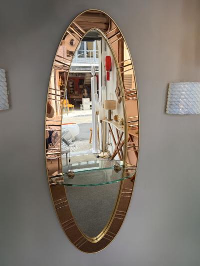  Cristal Art Cristal Arte Extra Large Mirror Console Pink Glass and Brass by Cristal Art Italy 1960s
