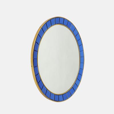  Cristal Art Cristal Arte Large Round Blue Hand Cut Beveled Crystal Mirror Model 2679 by Cristal Art